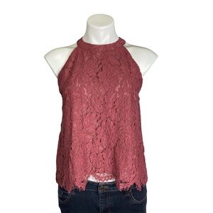 SOPHIE RUE Floral Lace Halter Top Tank Top Mauve Pink Size Small